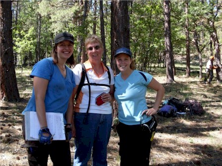 Ann McGhee (center) with Project Leader Monica Rother (left) and Field Assistant Sarah Jones (right) sampling in Cibola National Forest, New Mexico.