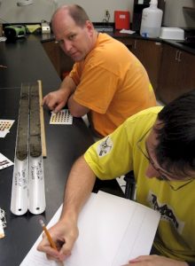 Greg and Zack examining the Zoncho cores in the Laboratory of Paleoenvironmental Research at the University of Tennessee.